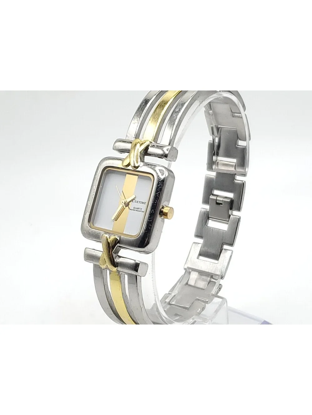 Cuetime Quartz Watch Womens New Battery Two-Tone Square 24mm